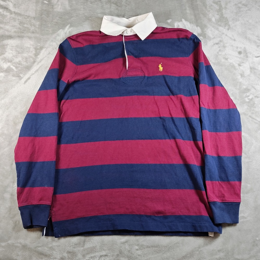 Polo Ralph Lauren Rugby Shirt Mens Large Red Blue Striped Classic Fit Preppy